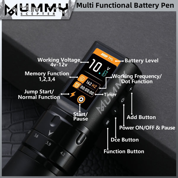 MUMMY SCEPTER PROFESSIONAL WIRELESS TATTOO MACHINE ADJUSTABLE STROKE LENGTH(BLACK)