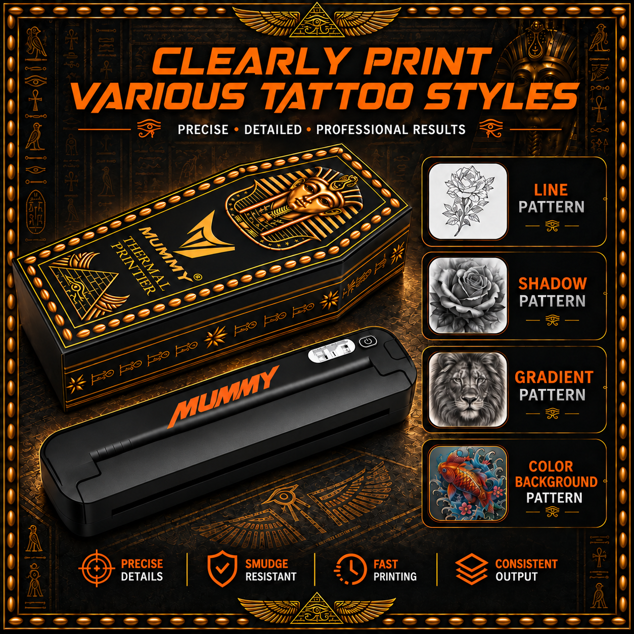 Translation missing: en.MUMMY Tattoo Stencil Printer, Portable A4 Thermal(Black | Orange)