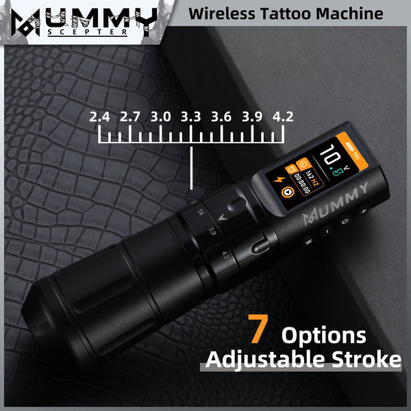 MUMMY SCEPTER PROFESSIONAL WIRELESS TATTOO MACHINE ADJUSTABLE STROKE LENGTH(BLACK)