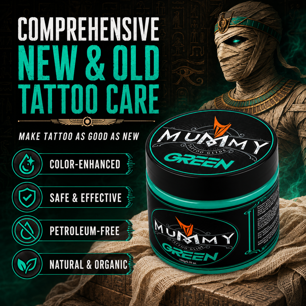 Translation missing: en.Mummy Tattoo Glide Aftercare Cream for Before During After Tattoo Process (green)