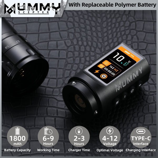 MUMMY SCEPTER PROFESSIONAL WIRELESS TATTOO MACHINE ADJUSTABLE STROKE LENGTH(BLACK)
