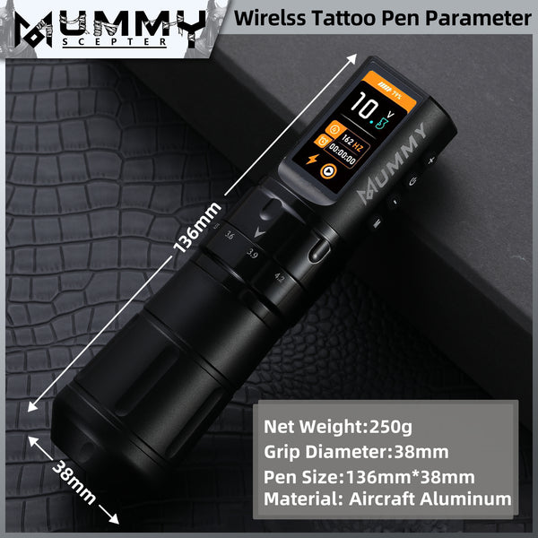 MUMMY SCEPTER PROFESSIONAL WIRELESS TATTOO MACHINE ADJUSTABLE STROKE LENGTH(BLACK)