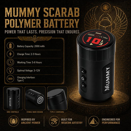 Translation missing: de.Mummy Scarab Direct Driver Wireless Tattoo Machine with Two Battery and Grip