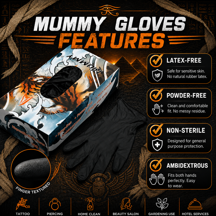 Translation missing: es.Mummy Black Textured Nitrile Tattoo Gloves 4 Mil