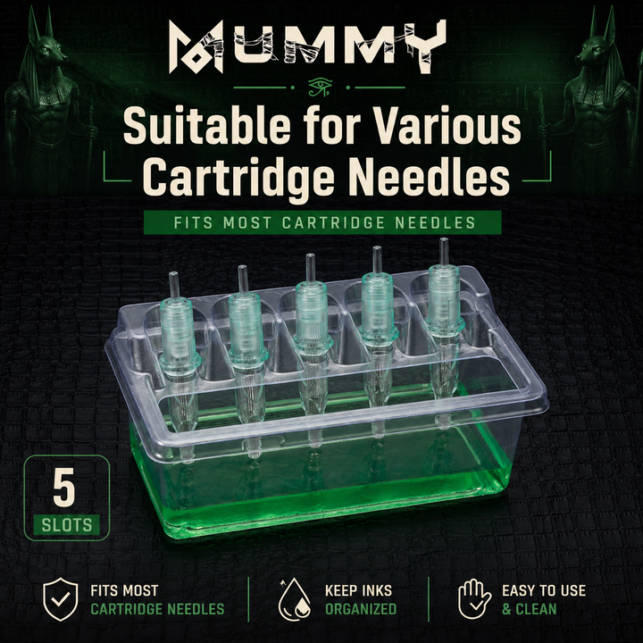 Translation missing: es.Mummy Tattoo Ink Tray 20pcs Disposable Cartridge Holder 5 Slots Clear Plastic