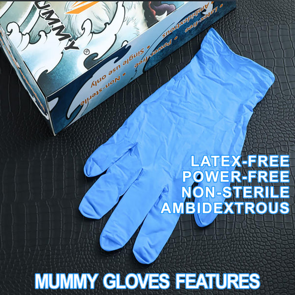 mummy Blue Textured Nitrile Gloves 4 Mil