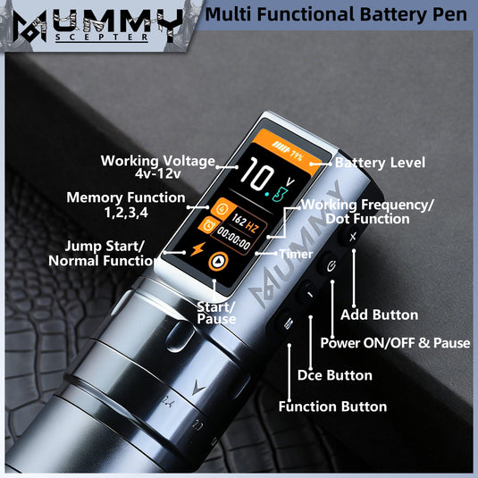 Translation missing: en.MUMMY SCEPTER PROFESSIONAL WIRELESS TATTOO MACHINE ADJUSTABLE STROKE LENGTH(Grey)