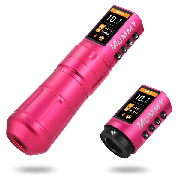 Mummy Scepter Professional Wireless Tattoo Machine Adjustable Stroke Length(Pink)
