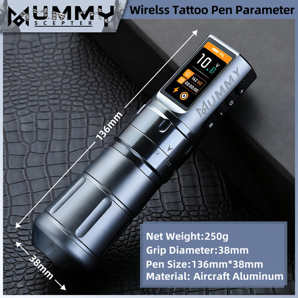 MUMMY SCEPTER PROFESSIONAL WIRELESS TATTOO MACHINE ADJUSTABLE STROKE LENGTH(Grey)