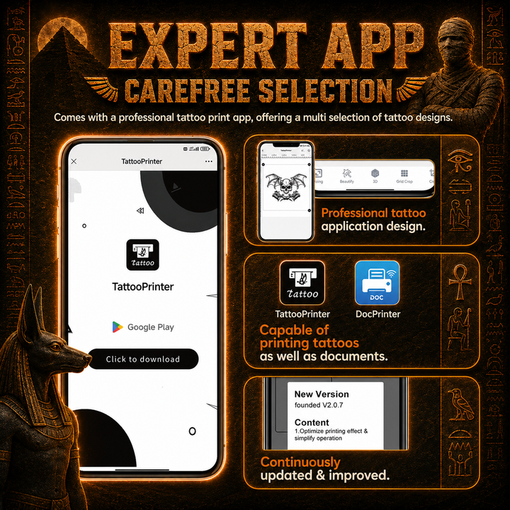Translation missing: fr.Mummy Wireless Tattoo Stencil Printer, Bluetooth USB Thermal Printer for A4(black+orange)