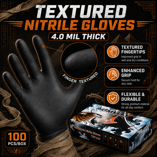 Translation missing: en.Mummy Black Textured Nitrile Tattoo Gloves 4 Mil