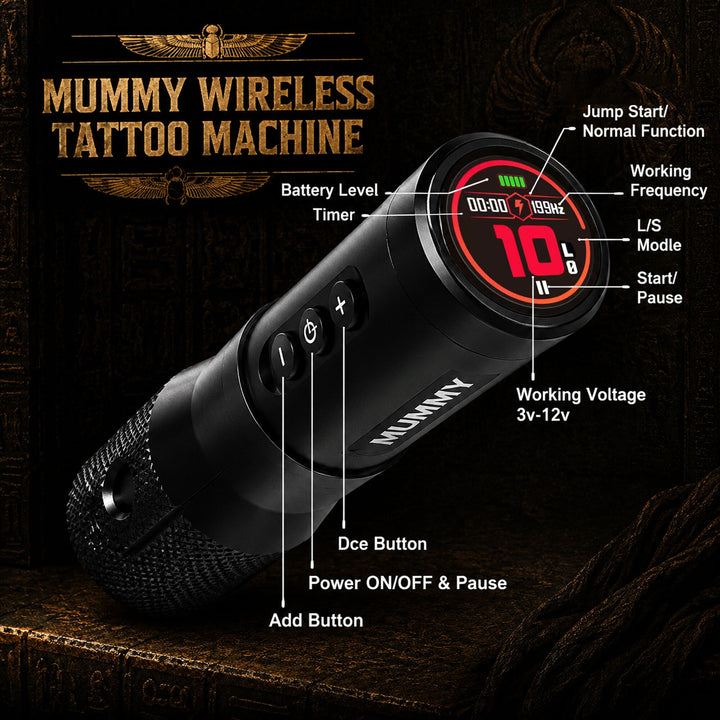 Translation missing: es.Mummy Scarab Direct Driver Wireless Tattoo Machine with Two Battery and Grip