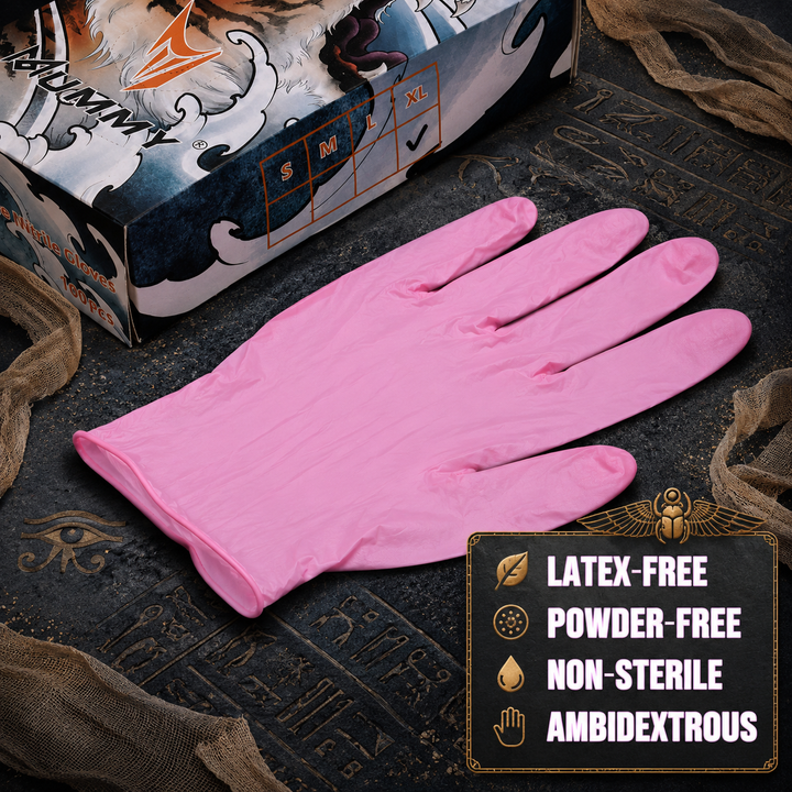 Translation missing: es.Mummy Pink Textured Nitrile Tattoo Gloves 3.5 Mil