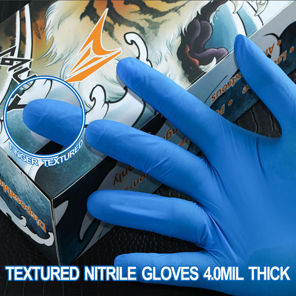 mummy Blue Textured Nitrile Gloves 4 Mil