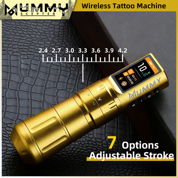 MUMMY SCEPTER PROFESSIONAL WIRELESS TATTOO MACHINE ADJUSTABLE STROKE LENGTH(Golden)