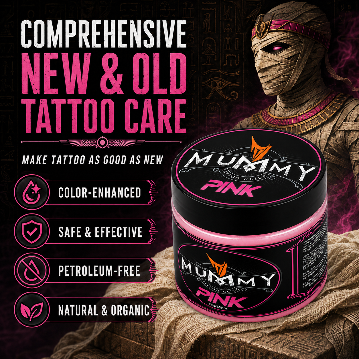 Translation missing: en.Mummy Tattoo Glide Aftercare Cream for Before During After Tattoo Process (pink)