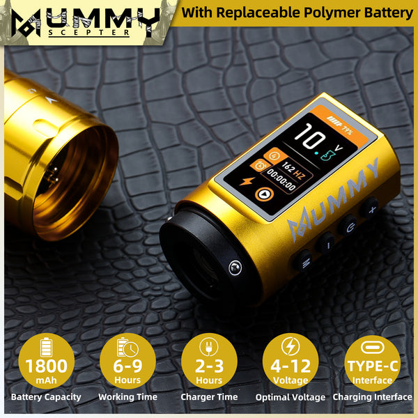 MUMMY SCEPTER PROFESSIONAL WIRELESS TATTOO MACHINE ADJUSTABLE STROKE LENGTH(Golden)