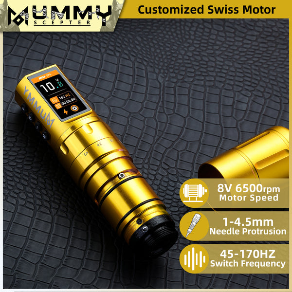 MUMMY SCEPTER PROFESSIONAL WIRELESS TATTOO MACHINE ADJUSTABLE STROKE LENGTH(Golden)