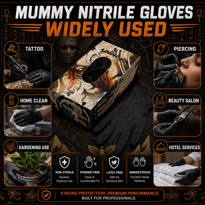 Translation missing: es.Mummy Black Textured Nitrile Tattoo Gloves 4 Mil
