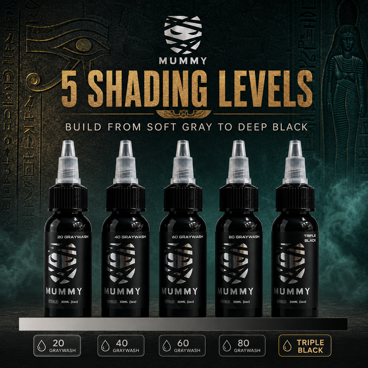 Translation missing: en.Mummy Tattoo Ink Gray Wash Set 30ML/1oz(5 PCS）