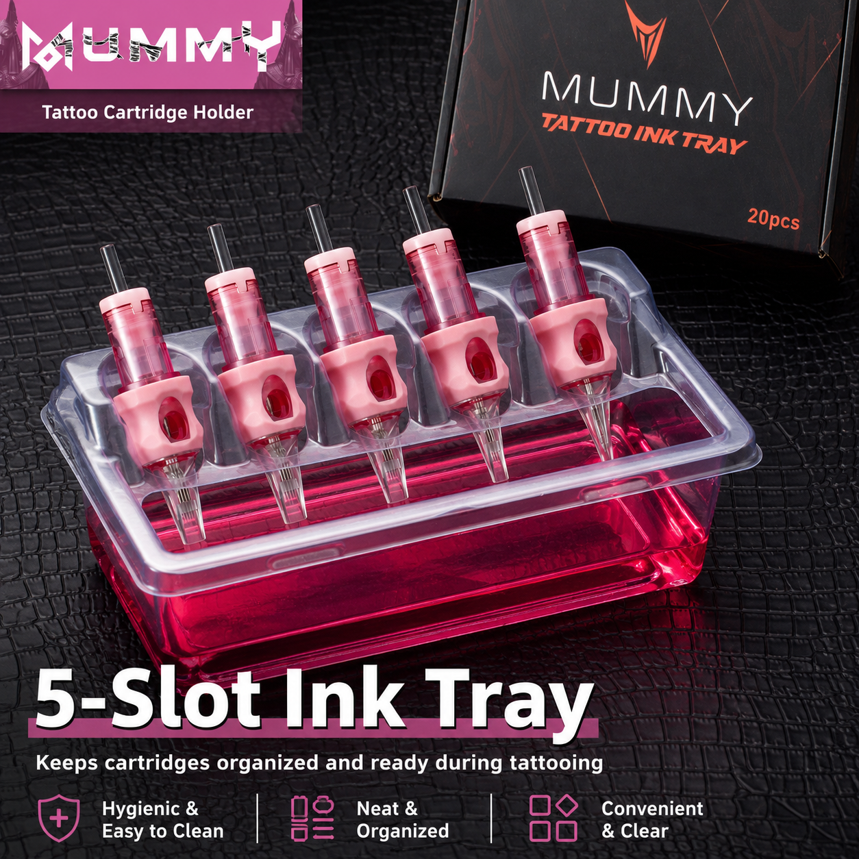 Translation missing: de.MUMMY 5 Slot Tattoo Cartridge Holder Tray Ink Cup Disposable 20pcs Box