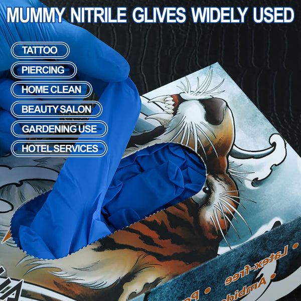 mummy Blue Textured Nitrile Gloves 4 Mil