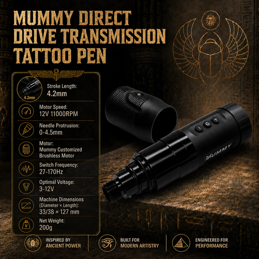 Translation missing: de.Mummy Scarab Direct Driver Wireless Tattoo Machine with Two Battery and Grip