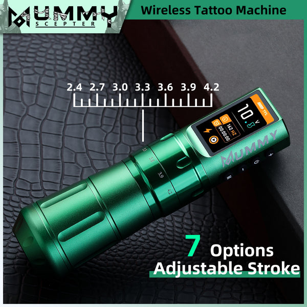 MUMMY SCEPTER PROFESSIONAL WIRELESS TATTOO MACHINE ADJUSTABLE STROKE LENGTH(Green)