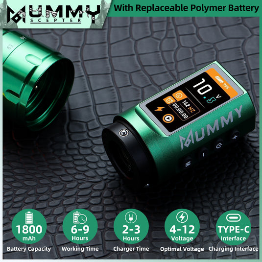 Translation missing: en.MUMMY SCEPTER PROFESSIONAL WIRELESS TATTOO MACHINE ADJUSTABLE STROKE LENGTH(Green)