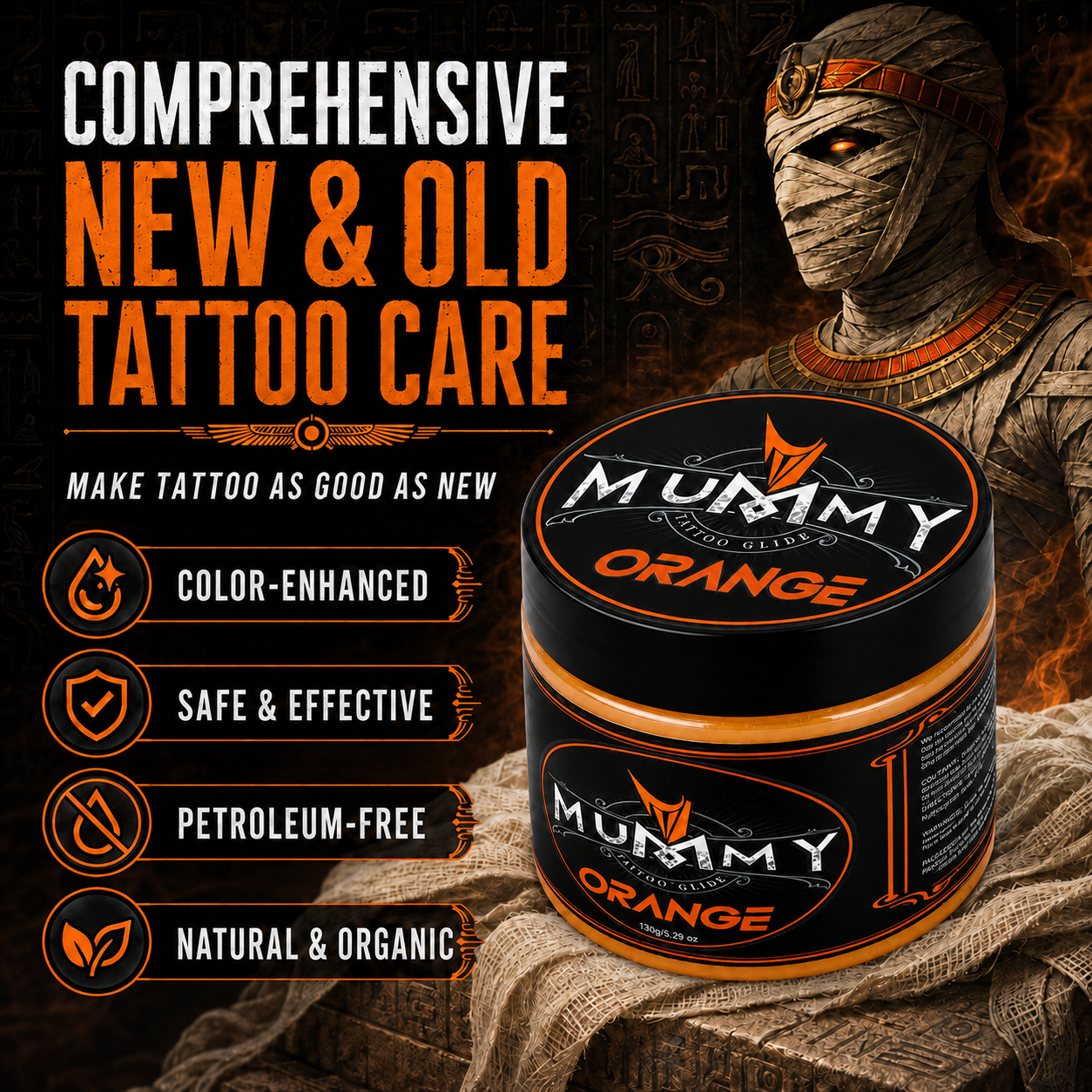 Translation missing: en.Mummy Tattoo Glide Aftercare Cream for Before During After Tattoo Process (orange)