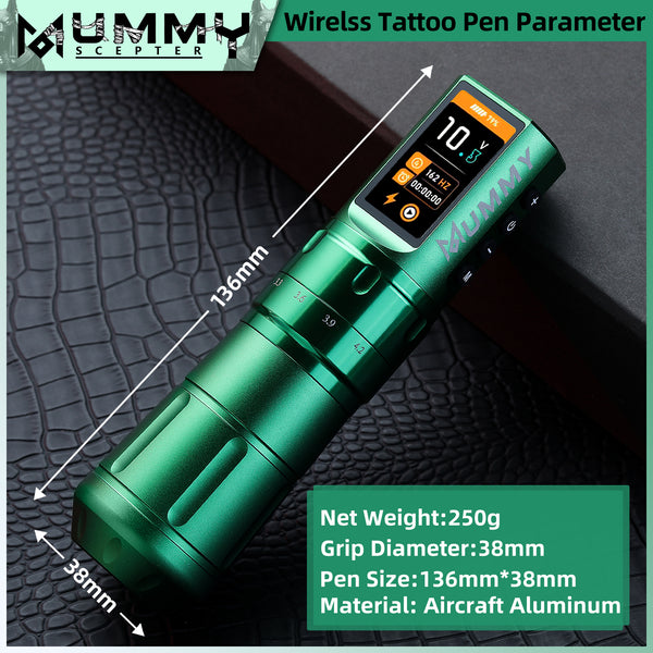 MUMMY SCEPTER PROFESSIONAL WIRELESS TATTOO MACHINE ADJUSTABLE STROKE LENGTH(Green)