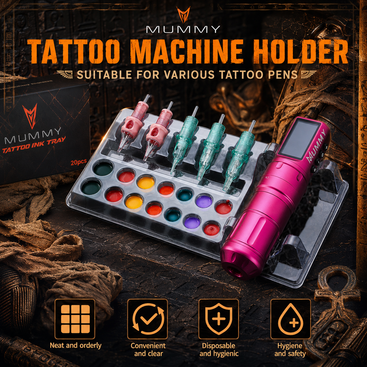 Translation missing: de.Mummy 20pcs Disposable Tattoo Cartridges Tray Tattoo Ink Cup Holder For Cleaning