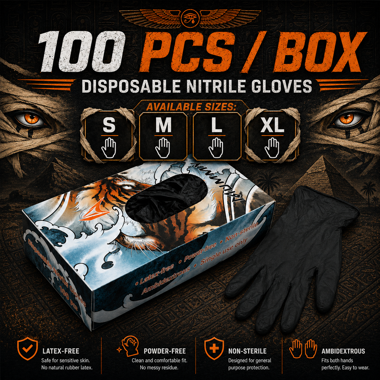 Translation missing: en.Mummy Black Textured Nitrile Tattoo Gloves 4 Mil