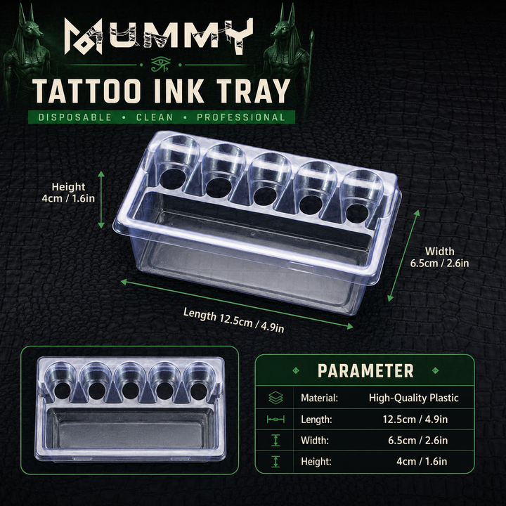 Translation missing: es.Mummy Tattoo Ink Tray 20pcs Disposable Cartridge Holder 5 Slots Clear Plastic