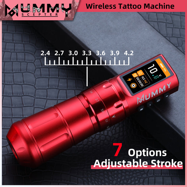 MUMMY SCEPTER PROFESSIONAL WIRELESS TATTOO MACHINE ADJUSTABLE STROKE LENGTH(Red)