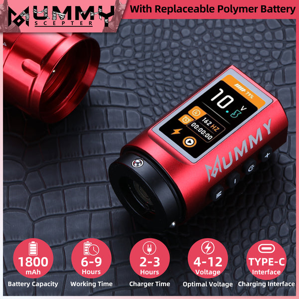 MUMMY SCEPTER PROFESSIONAL WIRELESS TATTOO MACHINE ADJUSTABLE STROKE LENGTH(Red)