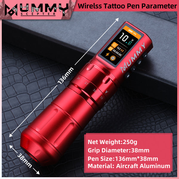 MUMMY SCEPTER PROFESSIONAL WIRELESS TATTOO MACHINE ADJUSTABLE STROKE LENGTH(Red)