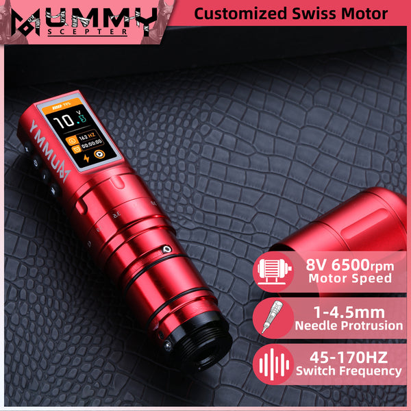 MUMMY SCEPTER PROFESSIONAL WIRELESS TATTOO MACHINE ADJUSTABLE STROKE LENGTH(Red)