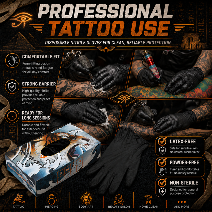 Translation missing: es.Mummy Black Textured Nitrile Tattoo Gloves 4 Mil