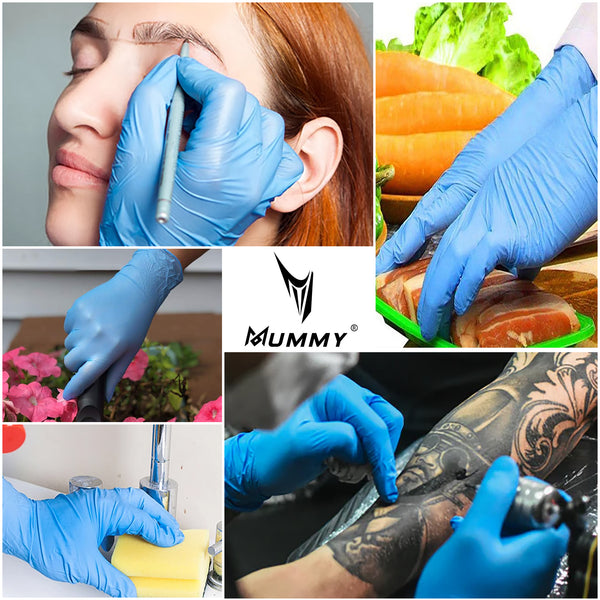 mummy Blue Textured Nitrile Gloves 4 Mil