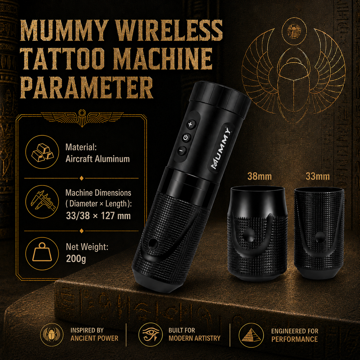 Translation missing: en.Mummy Scarab Direct Driver Wireless Tattoo Machine with Two Battery and Grip