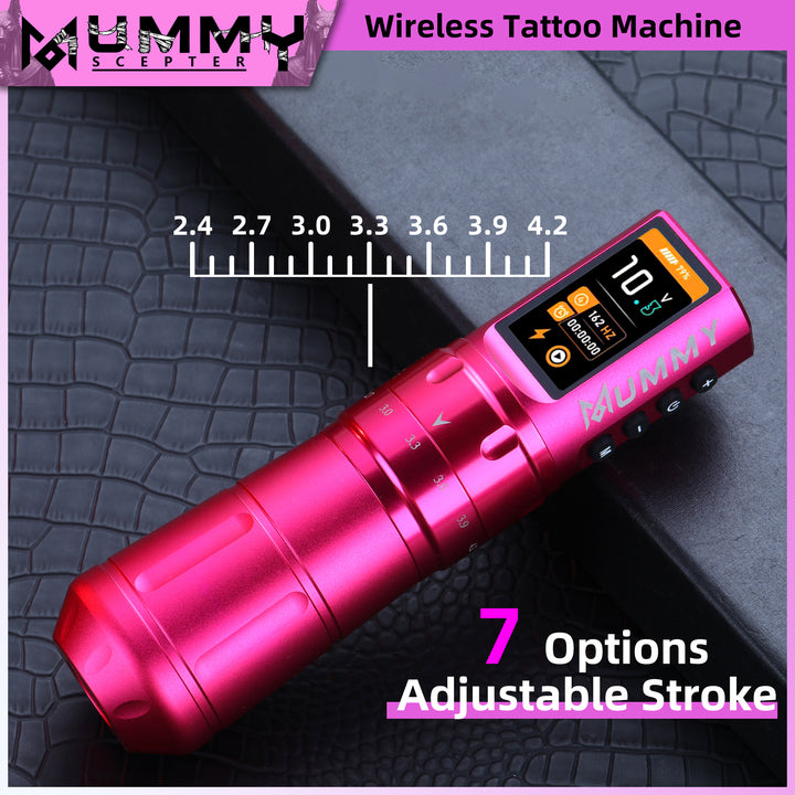 Translation missing: en.Mummy Scepter Professional Wireless Tattoo Machine Adjustable Stroke Length(Pink)