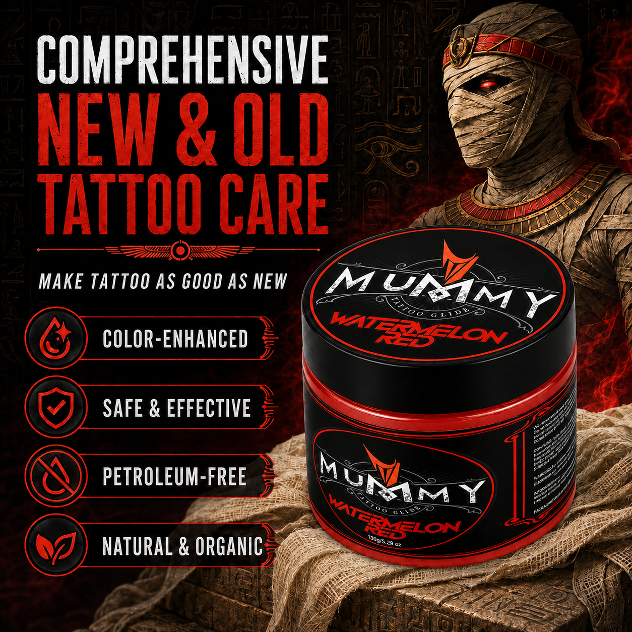 Translation missing: en.Mummy Tattoo Glide Aftercare Cream for Before During After Tattoo Process (Watermelon Red)