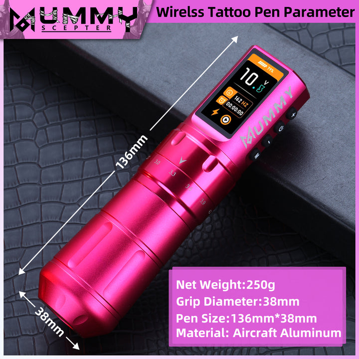 Translation missing: en.Mummy Scepter Professional Wireless Tattoo Machine Adjustable Stroke Length(Pink)