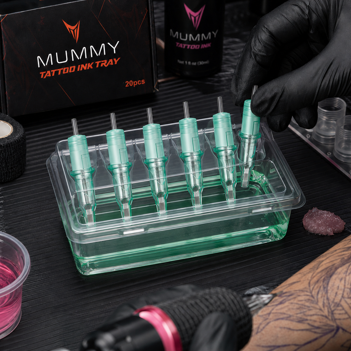 Translation missing: es.Mummy Tattoo Ink Tray 20pcs Disposable Cartridge Holder 5 Slots Clear Plastic