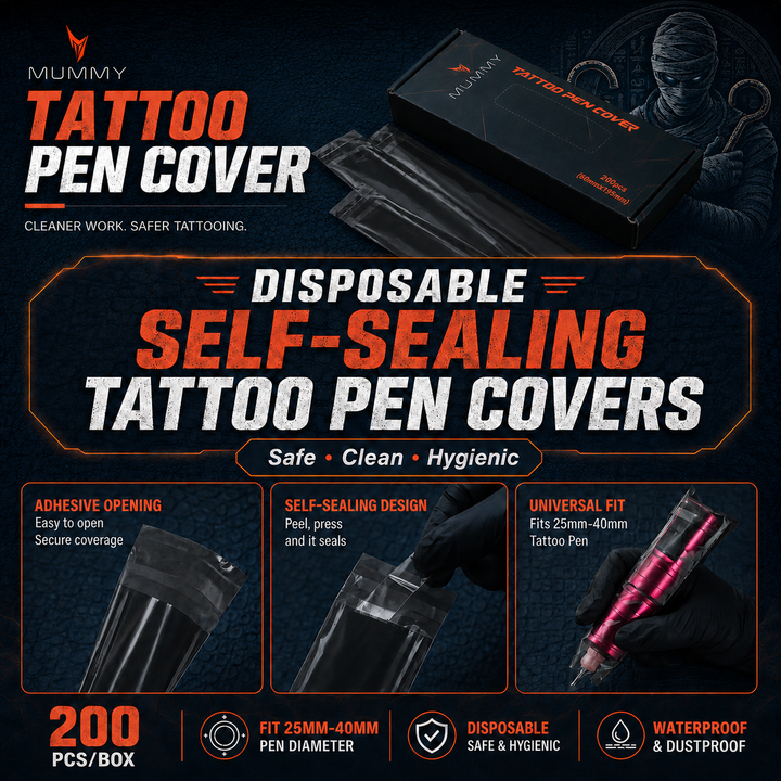 Translation missing: en.Mummy 200pcs Tattoo Pen Machine Covers with Self-adhesive Strip Disposable Cartridge Rotary Tattoo Pen Machine Sleeves Bag