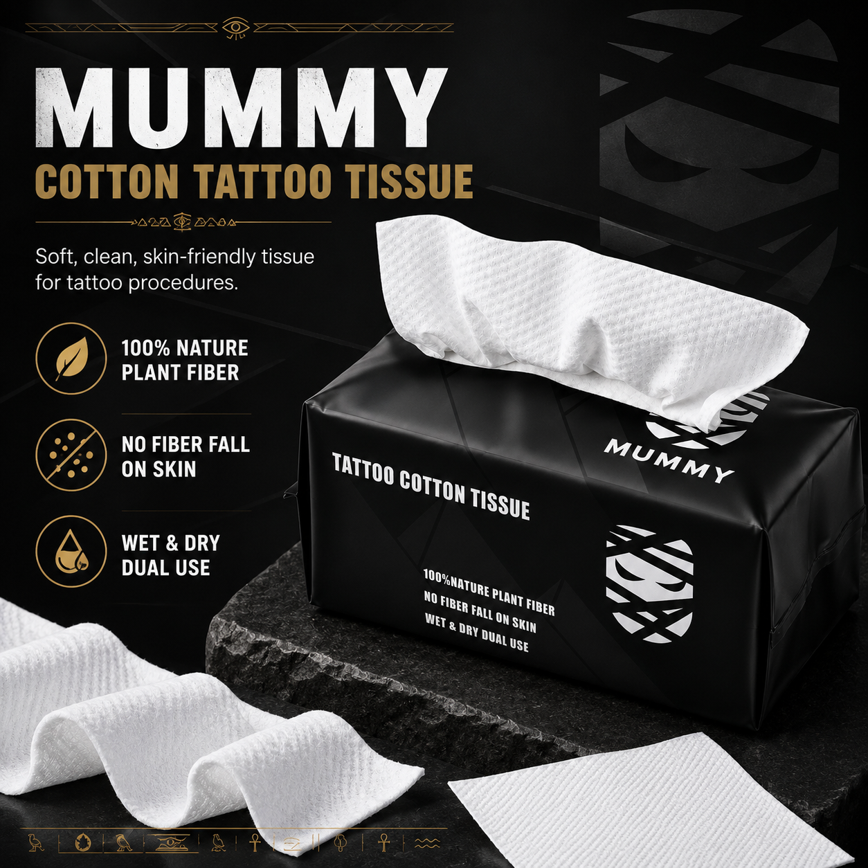 Translation missing: de.Mummy Cotton Tattoo Tissue Towels, Wet Dry Wipes for Tattoo Care, 80pcs