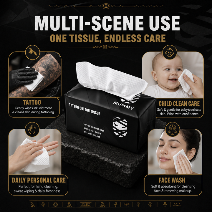 Translation missing: en.Mummy Cotton Tattoo Tissue Towels, Wet Dry Wipes for Tattoo Care, 80pcs