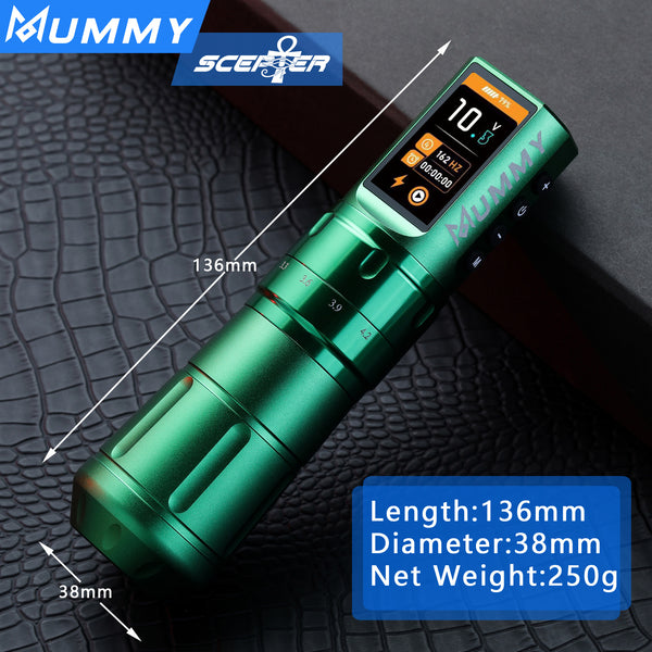 MUMMY SCEPTER PROFESSIONAL WIRELESS TATTOO MACHINE ADJUSTABLE STROKE LENGTH(Green)
