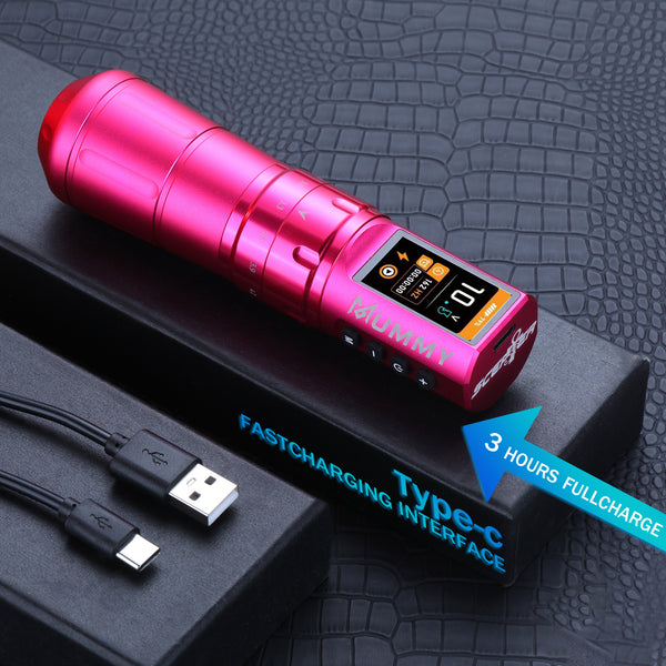 Mummy Scepter Professional Wireless Tattoo Machine Adjustable Stroke Length(Pink)